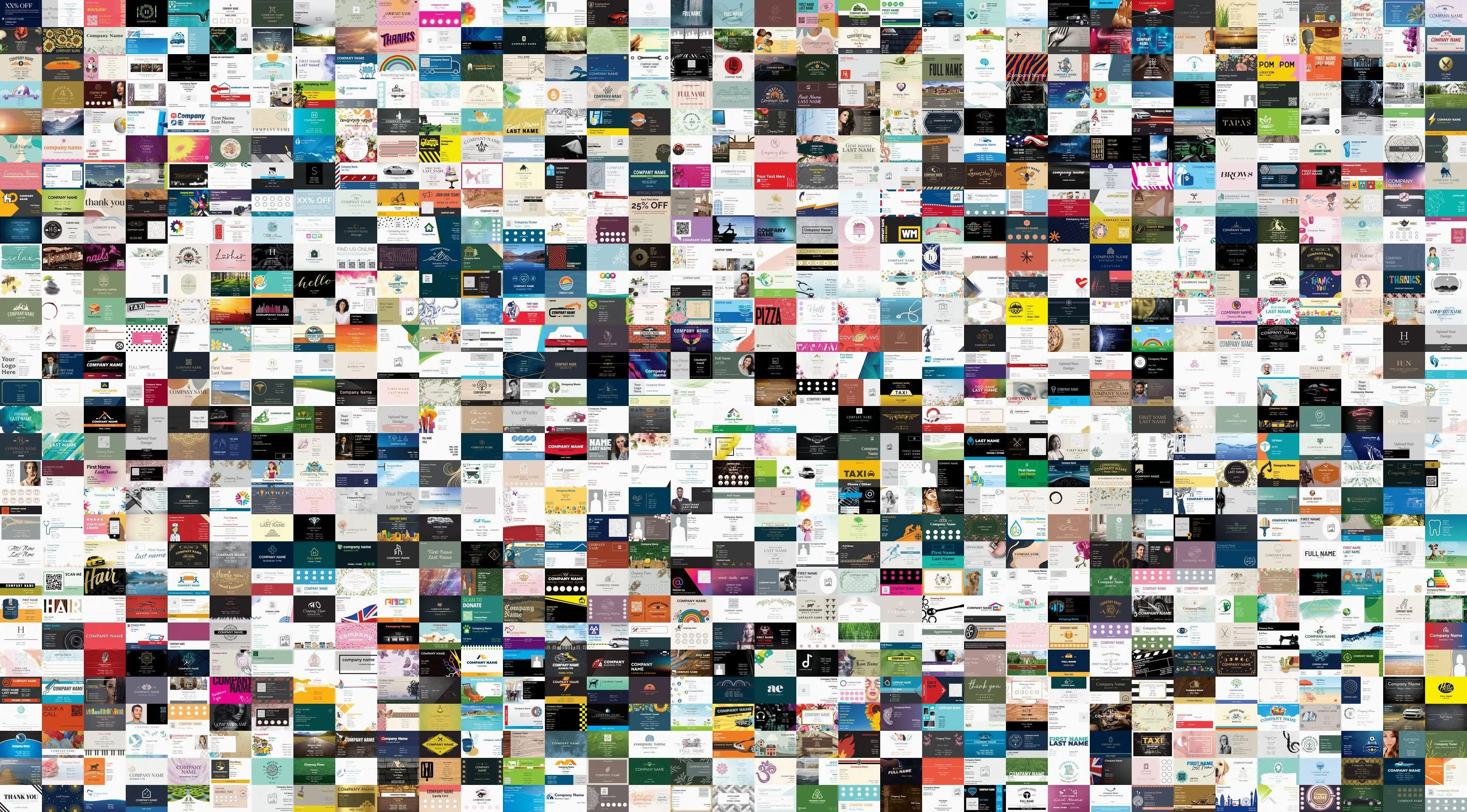 A grid of 1,050 business card templates, 35 across and 30 down, each about a centimetre wide and filling the frame. From a distance the grid reads as texture: a pale field with darker cards scattered through it.